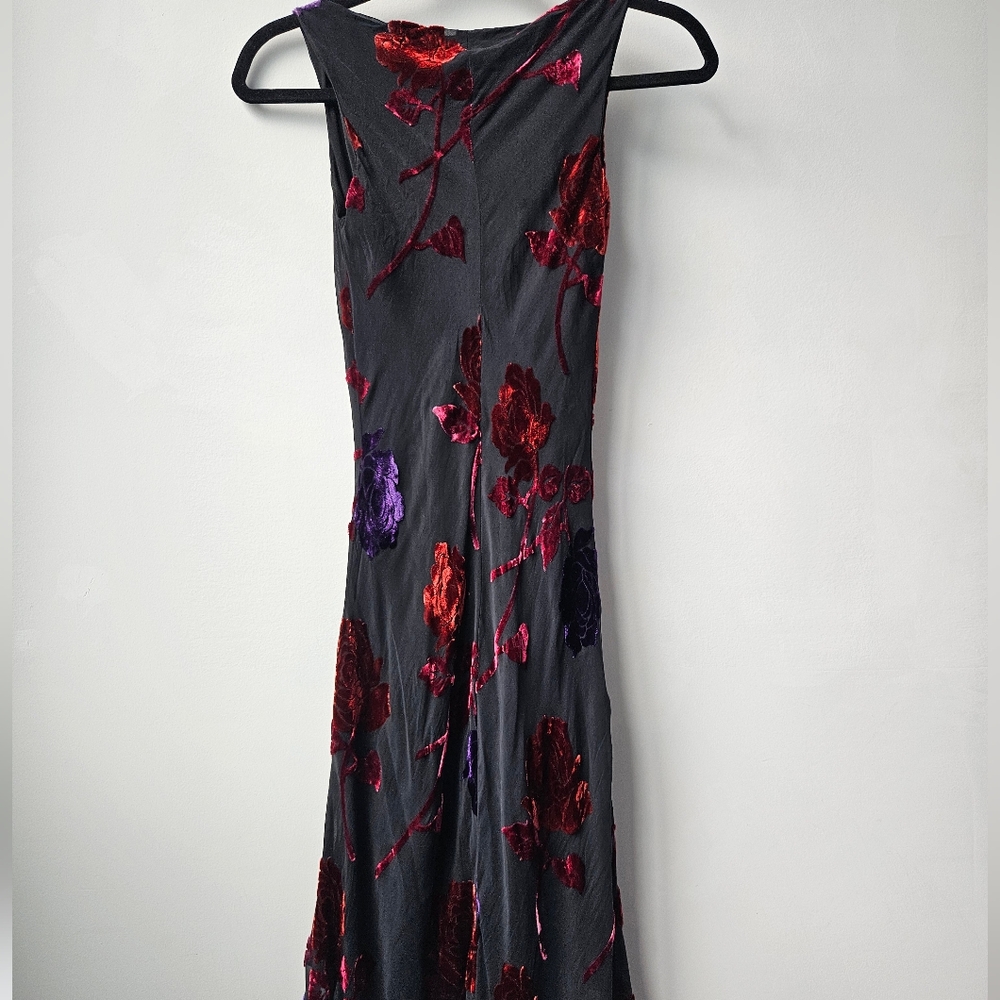 Betsey Johnson Vintage  Black Purple Red Orange Velvet Applique Ruffled Dress - Picture 3 of 16